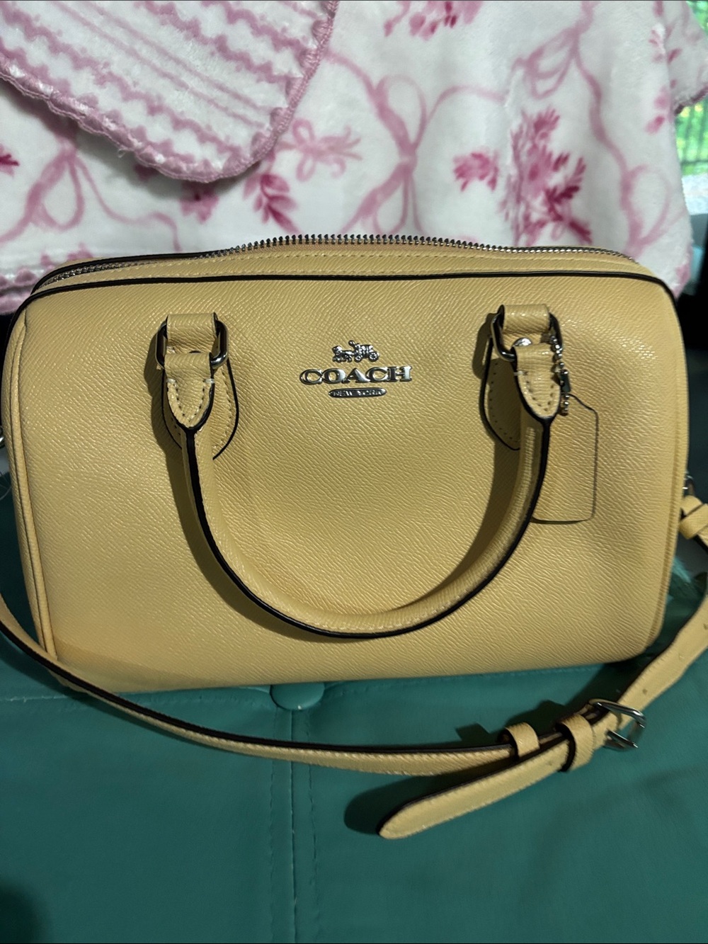 Coach Yellow Pebble Leather Mini Satchel